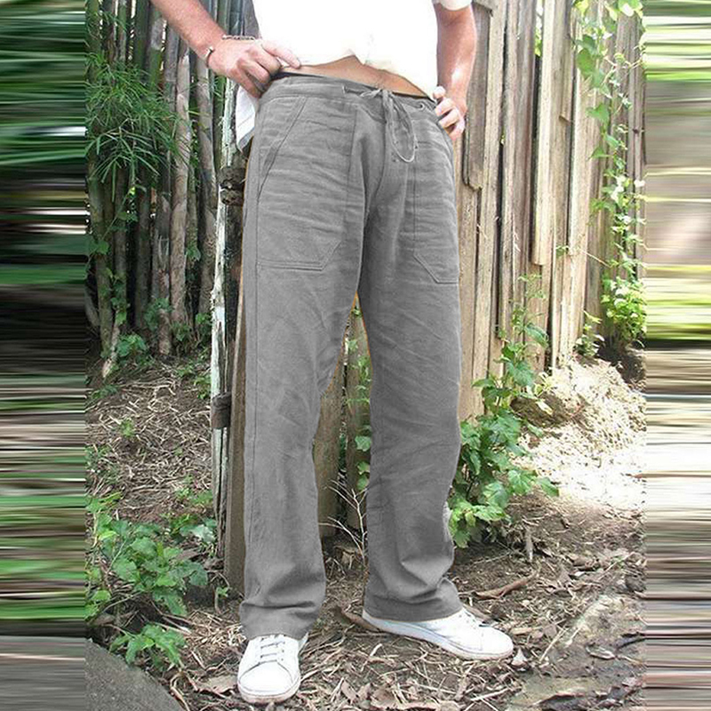 Men's Hemp Casual Pants Vintage Pockets Linen Loose Straight Pant Beach Yoga Gym Drawstring Baggy Trousers Soild Color Plus Size 201110 Z260315