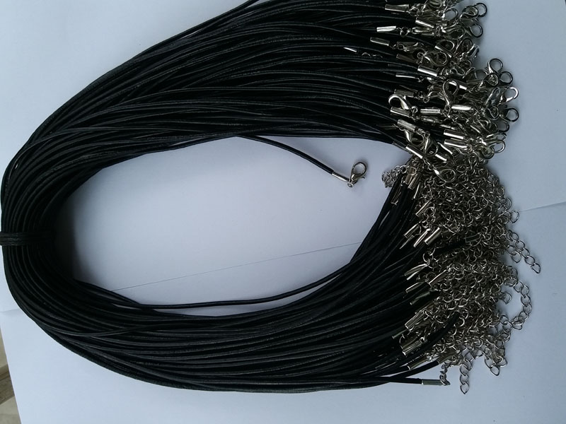 100 Pieces 20mm Black Genuine Leather Necklace Cord with Lobster Clasp String for Jewelry Necklace Bracelet Making Supplies 43CM