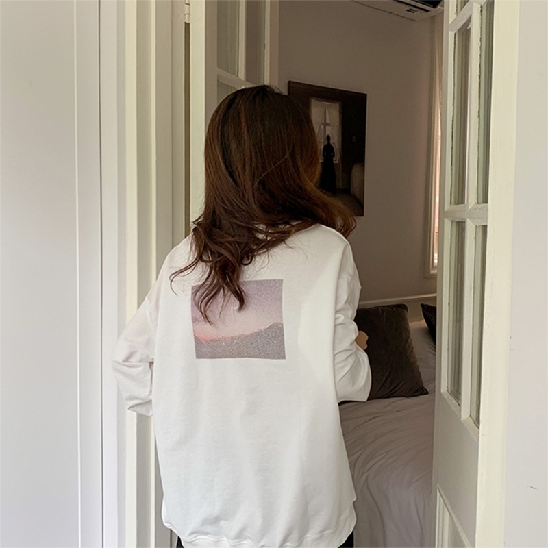 2 colors autumn korean style Women Sweatshirts Long Sleeve back print loose Sweatshirt Womens pullovers ( F4092) 201204