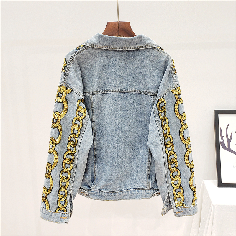 2021 Spring Embroidered Summer Long Tailored Sleeve Fashion Gold Sequins Denim Jacket Woman Boyfriend Naso, Golden
2021 Spring Embroidered Summer Long Tailored Sleeve Fashion Gold Sequins Denim Jacket Woman Boyfriend Naso, Golden
