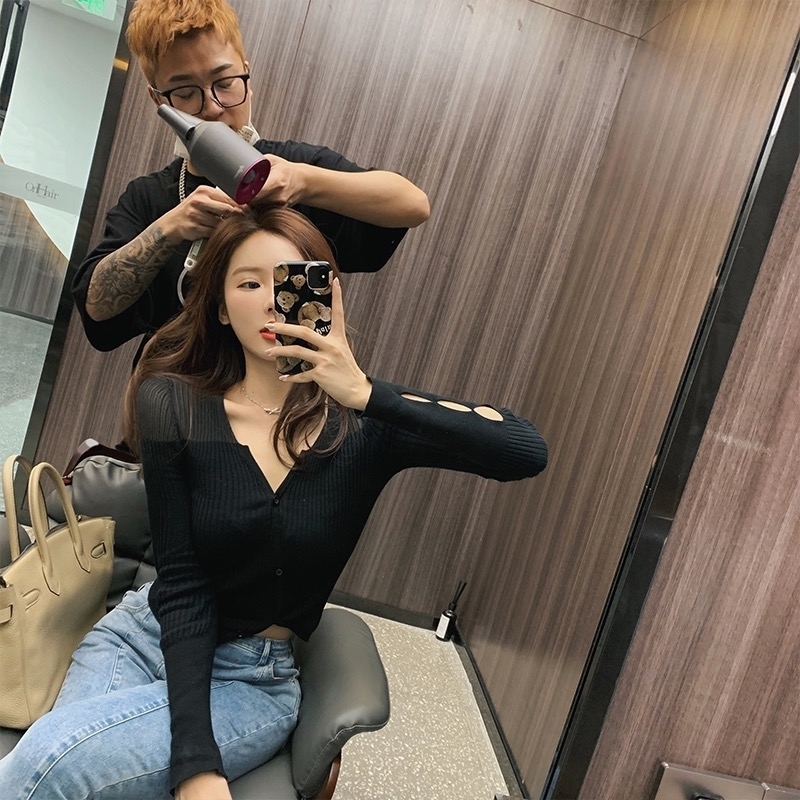 Women's tops summer new long-sleeved female ladies temperament short knit cardigan thin coat knit top 201031