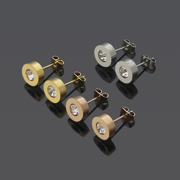 Stainless steel zircon earrings rose gold silver fashion female couple earrings