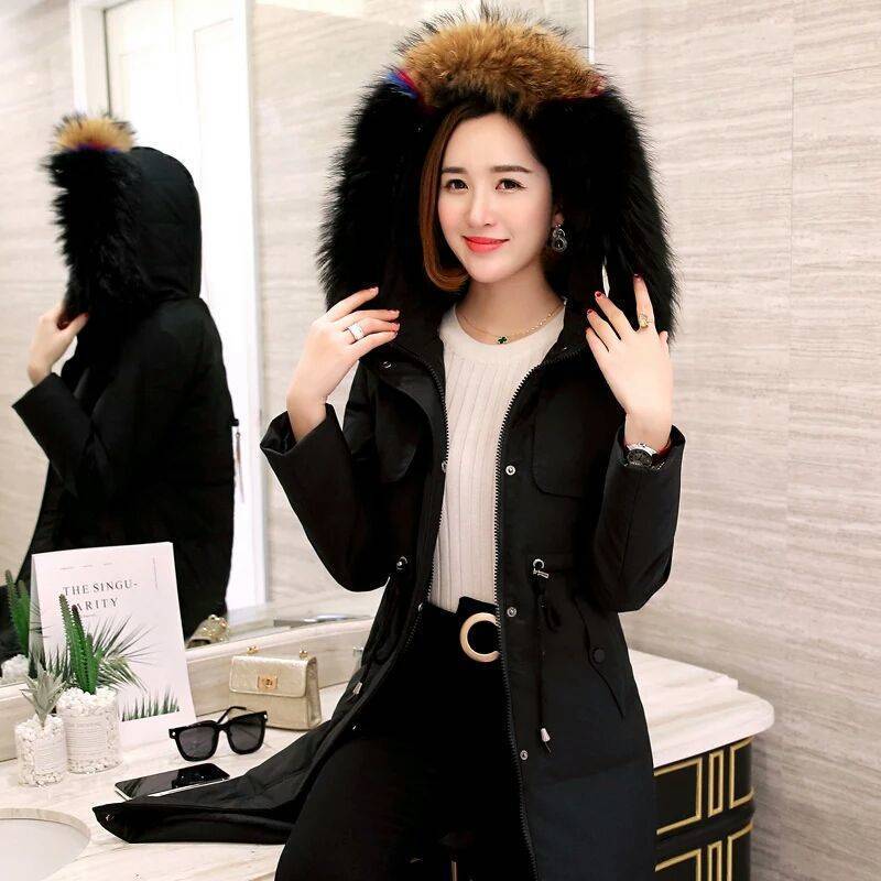 Fashionable bubble hooded down cotton coat ladies Parker Jacket Large Collar Trim Winter Top Warm Fur women Lined puffer Coats 201019