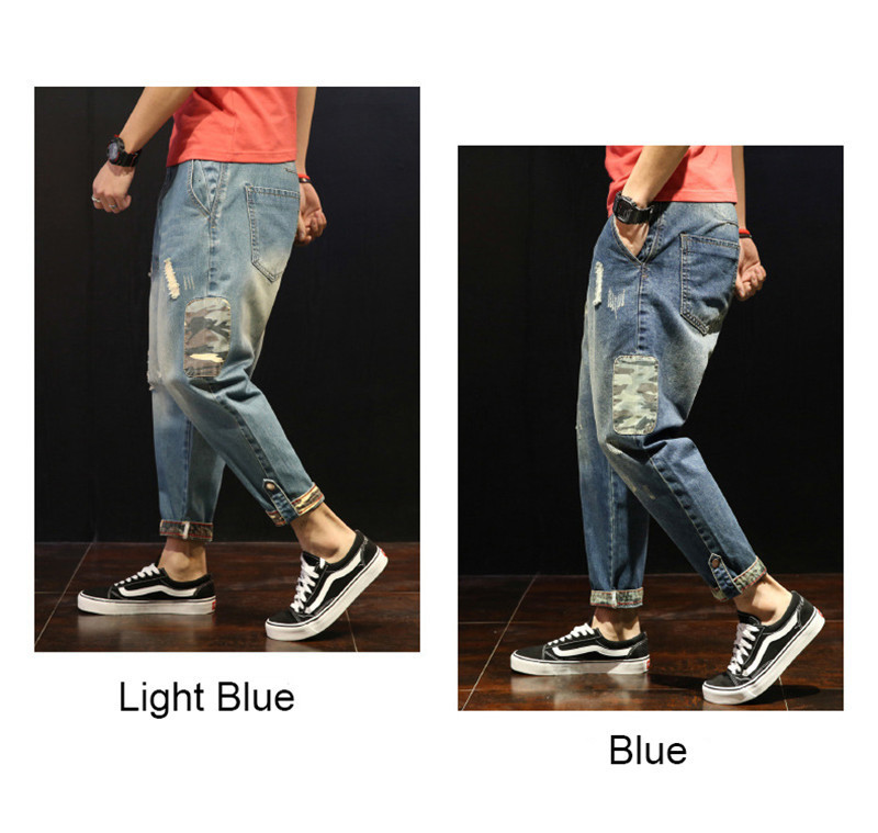 Fashion Patchwork Ripped Men's Jeans Loose Casual Holes Ankle-Length Harem Pants Jeans Trousers Large Size 28-42 201120