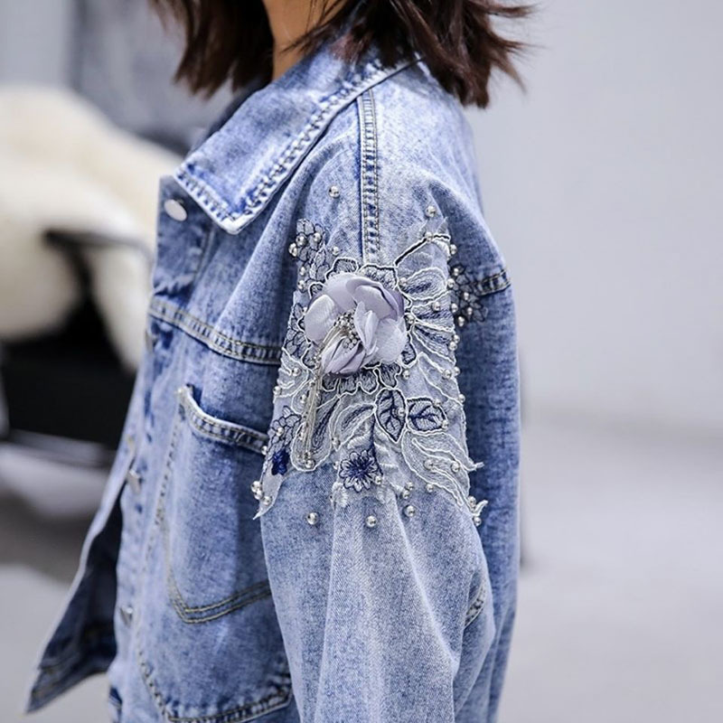 

Short denim jacke women streetwear Korean style jean jacket spring big pockets outwear feminine, Blue