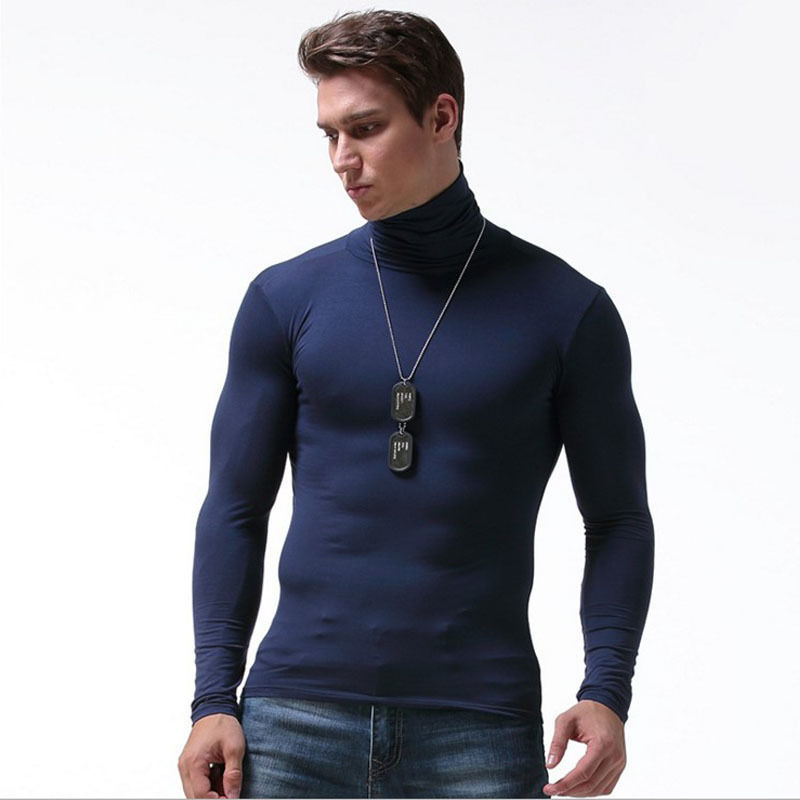 men tshirt man t shirt sexy slim tight turtleneck t shirts tops mens modal long sleeve t-shirt free match thermal t-shirts 201202