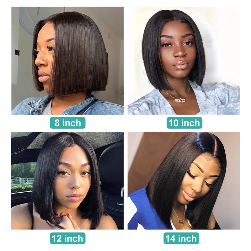 Ishow 2x6 Bob Lace Closure Wig Brazilian Straight Virgin Human Hair Wigs for Women Girls All Ages Natural Black Color Swiss Lace Frontal Wig 14inch Pe
