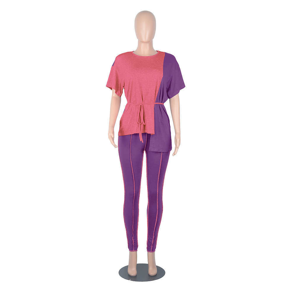 Women's Two Piece Pants Designers Clothes 2022 personalized New color matching suit solid leisure short sleeve T-shirt Fashion