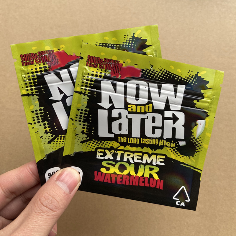 NOW and Later extreme sour sweet then stoned watermelou packaging bags mylar candy 600mg package resealable edibles packing bag
NOW and Later extreme sour sweet then stoned watermelou packaging bags mylar candy 600mg package resealable edibles packing bag