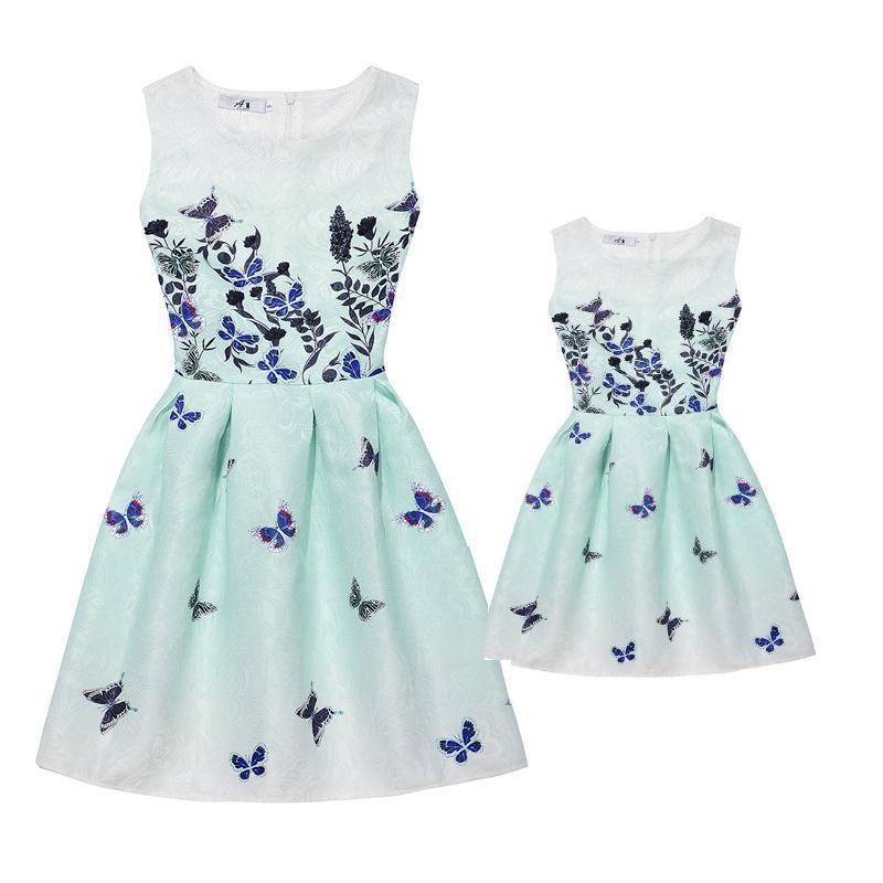 Summer Family Matching Outfits Mother Daughter Dresses Print Mae e Filha Vestido 201128