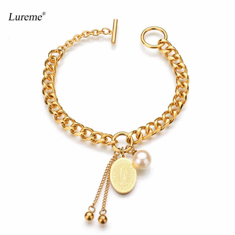 Lureme Gold Color Stainless Steel Link Toggle Chain Bracelet with Pearl Virgin Mary Charms for Believer Jewelry Gift (bl003256
Lureme Gold Color Stainless Steel Link Toggle Chain Bracelet with Pearl Virgin Mary Charms for Believer Jewelry Gift (bl003256