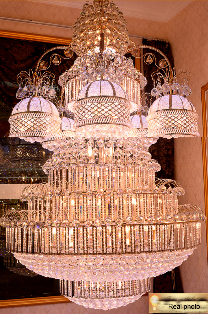 American Big Golden Crystal Chandelier LED Light European Large Luxurious K9 Crystal Chandeliers Lights Fixture Indoor Lighting Dia100cm 120cm