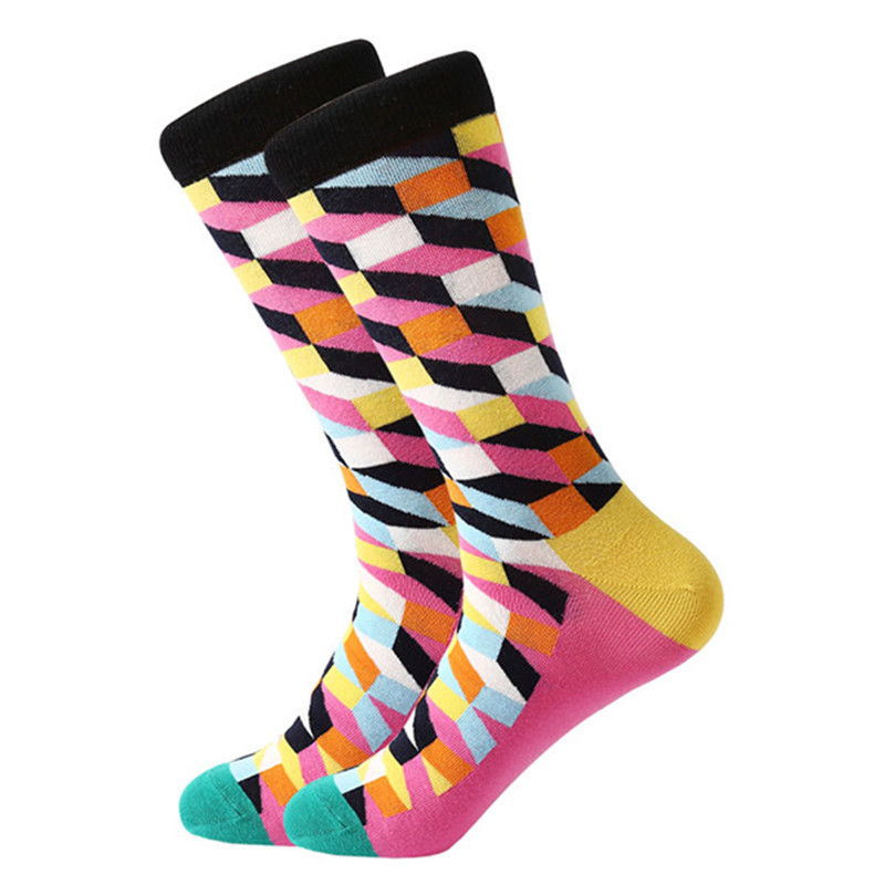 MYORED Mens Colorful Casual Dress Socks Combed Cotton Striped Plaid Geometric Lattice Pattern Fashion High Quality