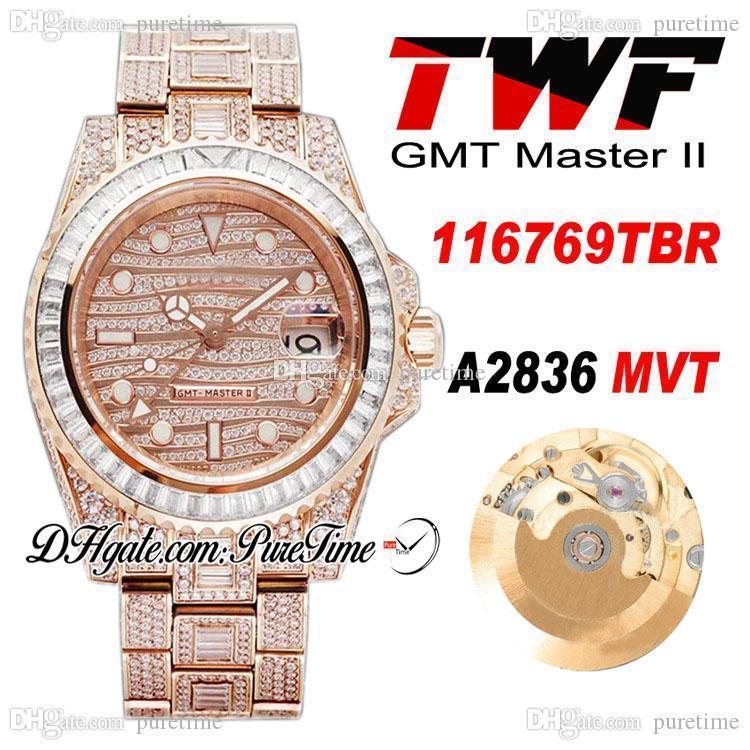 TWF GMT Paved Diamonds A2836 Automatic Mens Watch 116769TBR Rose Gold Iced Out Baguette Diamond 904L OysterSteel Bracelet Jewelry Super Edition Puretime F02b2
TWF GMT Paved Diamonds A2836 Automatic Mens Watch 116769TBR Rose Gold Iced Out Baguette Diamond 904L OysterSteel Bracelet Jewelry Super Edition Puretime F02b2