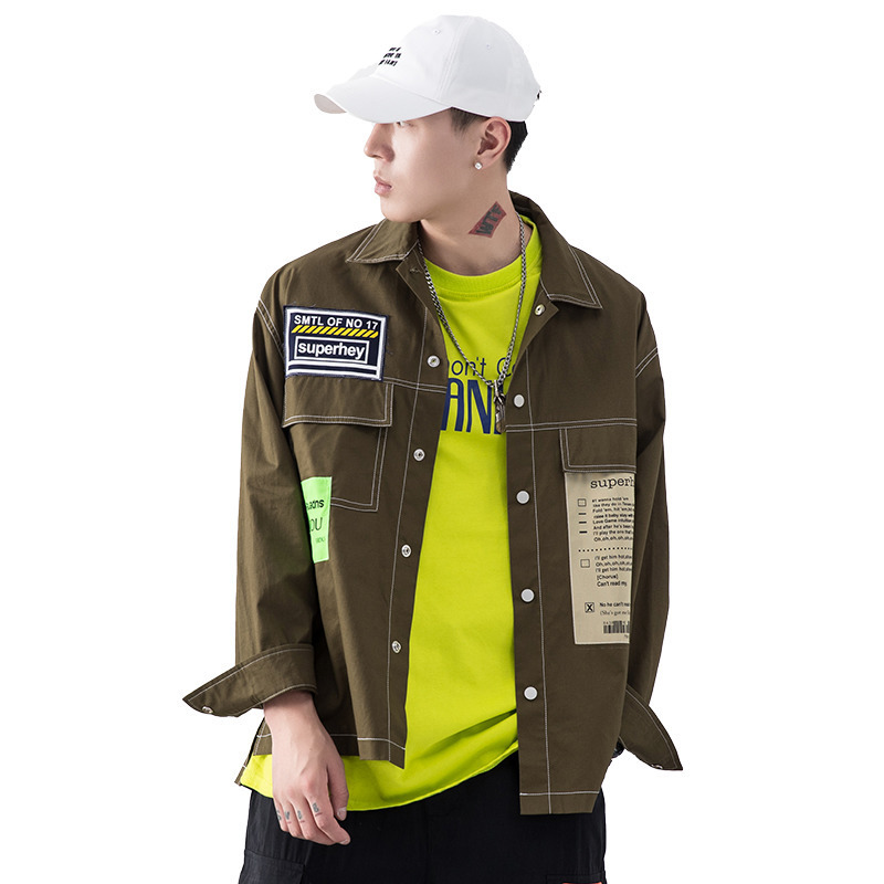 2019 Autumn new casual denim longsleeved jacket male Korean version handsome Hong Chinese style windbreaker Cartoon Red Black T200502