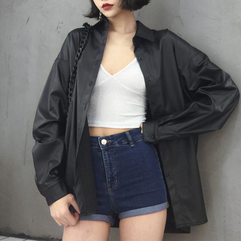 Spring new women's imitation leather jacket fashion casual loose solid color jacket Female black wild
Spring new women's imitation leather jacket fashion casual loose solid color jacket Female black wild