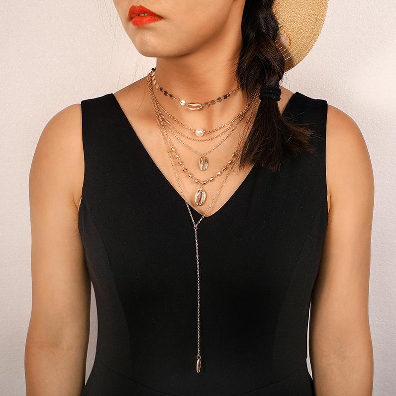 Boho Gold Sequin Shell Pearl Pendant Necklaces for Women Geometric Multi Layer Chains Necklace Jewelry Collar
Boho Gold Sequin Shell Pearl Pendant Necklaces for Women Geometric Multi Layer Chains Necklace Jewelry Collar