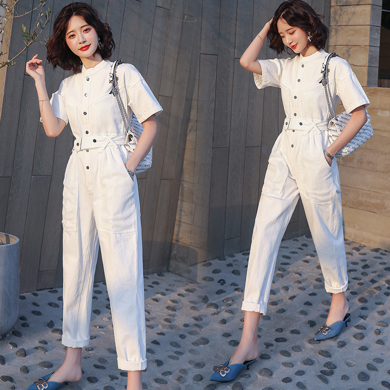 Work Office Women Jumpsuit Spring Summer Fashion Sexy Overall Loose Solid Long Playsuit Lace Up Sashes Jumpsuit Rompers New T200509