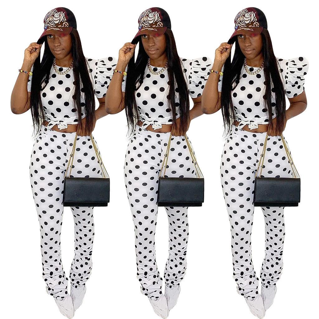 New Arrivals Polka Dot Printing Women Two Pieces Outfits Ruffles Short Sleeves Top + High Waist Stacked Pants Set Streetwear Lady Sets, White
New Arrivals Polka Dot Printing Women Two Pieces Outfits Ruffles Short Sleeves Top + High Waist Stacked Pants Set Streetwear Lady Sets, White