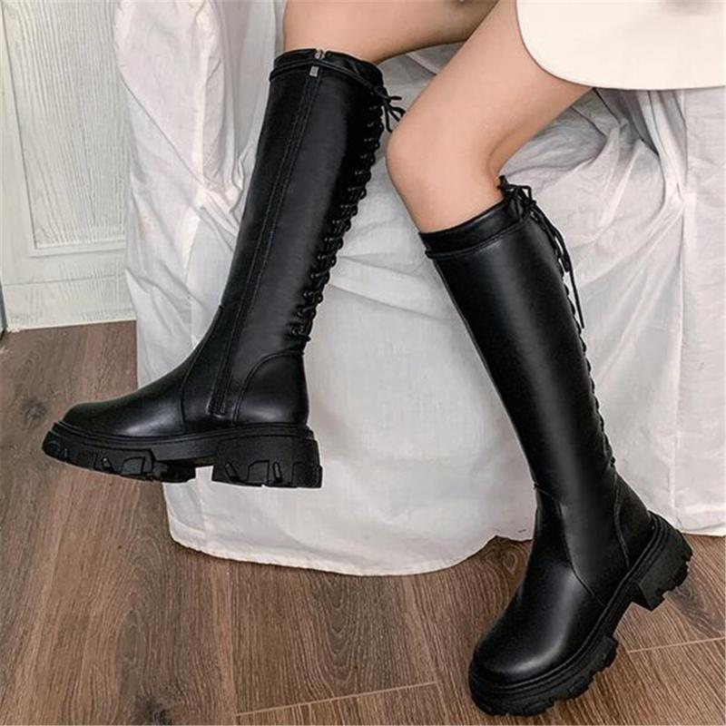 New Black Soft Leather Women Knee High Boots Back Lace-Up Thick Sole Platform Shoes Slim Long Booties Ladies Motarcycle Boots
New Black Soft Leather Women Knee High Boots Back Lace-Up Thick Sole Platform Shoes Slim Long Booties Ladies Motarcycle Boots