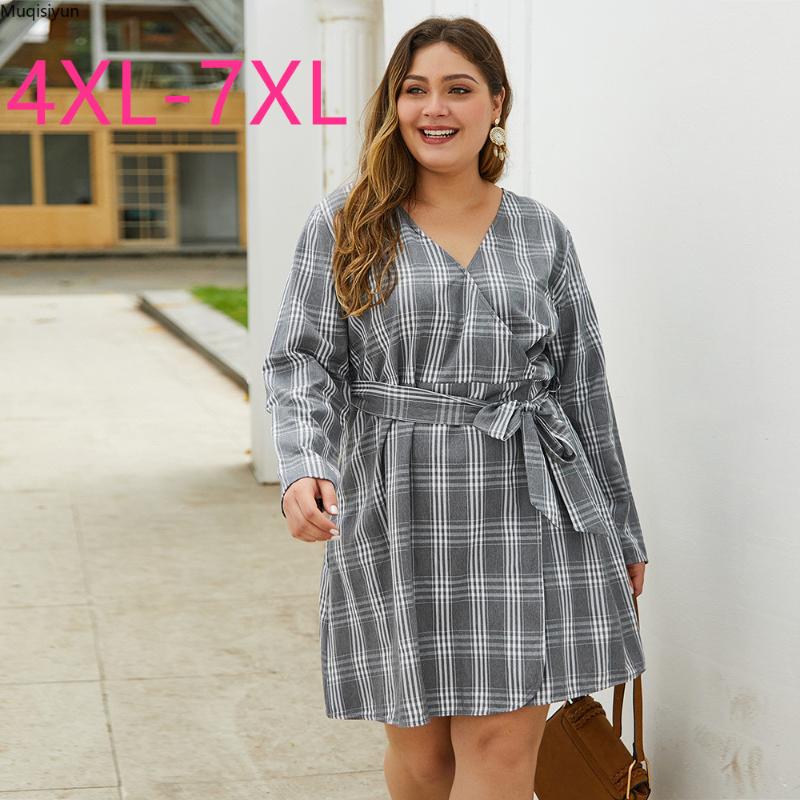2021 new spring autumn plus size dress for women large casual loose long sleeves plaid V neck dresses belt gray 5XL s3042
2021 new spring autumn plus size dress for women large casual loose long sleeves plaid V neck dresses belt gray 5XL s3042