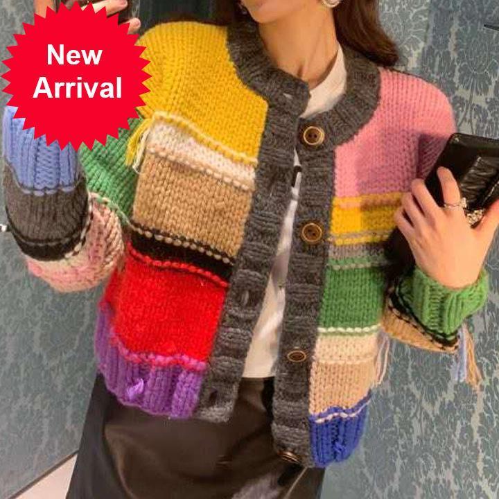 New Autumn 2021 New Rainbow Contrast Cardigan Nightgown Chic Sweet Thick Female Temperament Hot Mesh Coats BSN6, Beige
New Autumn 2021 New Rainbow Contrast Cardigan Nightgown Chic Sweet Thick Female Temperament Hot Mesh Coats BSN6, Beige
