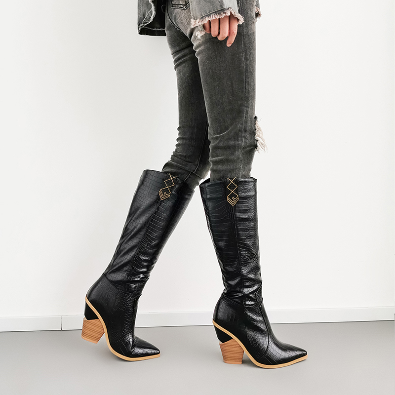 In winter boots super with geometric high heels on relief women's shoes size 22-28cm 4JI1, Black
In winter boots super with geometric high heels on relief women's shoes size 22-28cm 4JI1, Black
