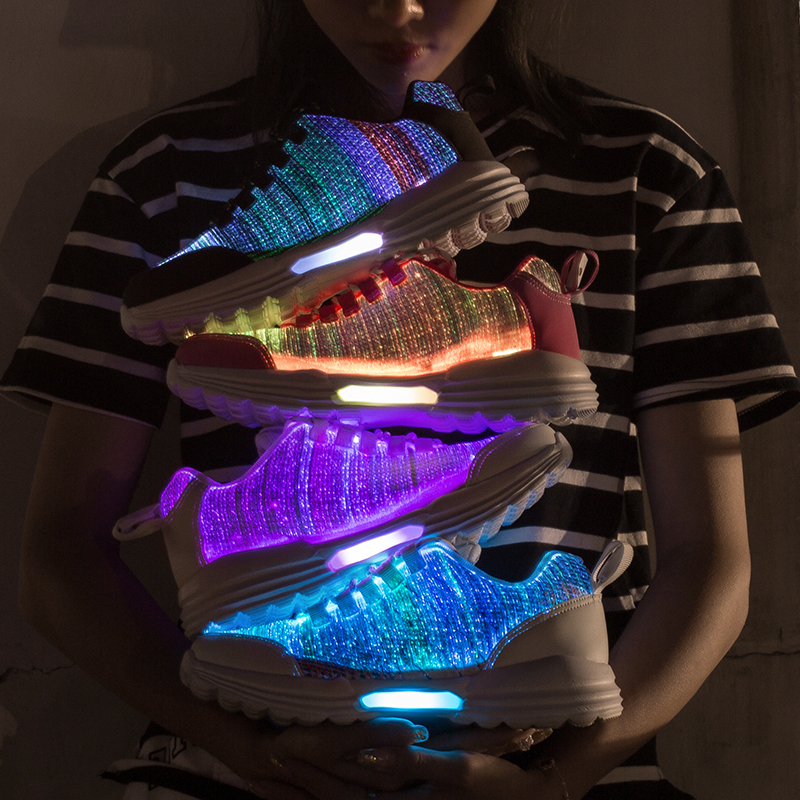 UncleJerry New LED Shoes Fiber Optic Shoes for girls boys men women USB Charging light up shoe for Adult Glowing Running Sneaker 201130