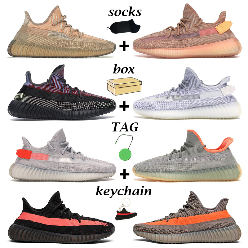 

New kanye men women running shoes Sand Taupe Carbon Cinder Static Black Yecheil Zebra Beluga Cream mens trainer outdoor sneakers with box, Static black reflective