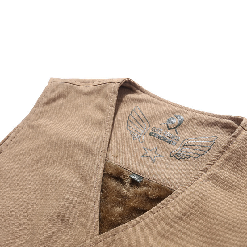 Thicken Fleece Windbreaker Winter Vest Mens Multi Pockets Spring Autumn Waistcoat Vneck Collar Khaki Sleeveless Jacket 8XL 201120