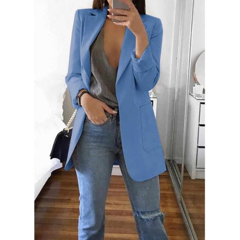 Slim Blazer Autumn Suit Blazers Jacket Female Work Office Lady Black with Pockets Business Notched Coat 201114