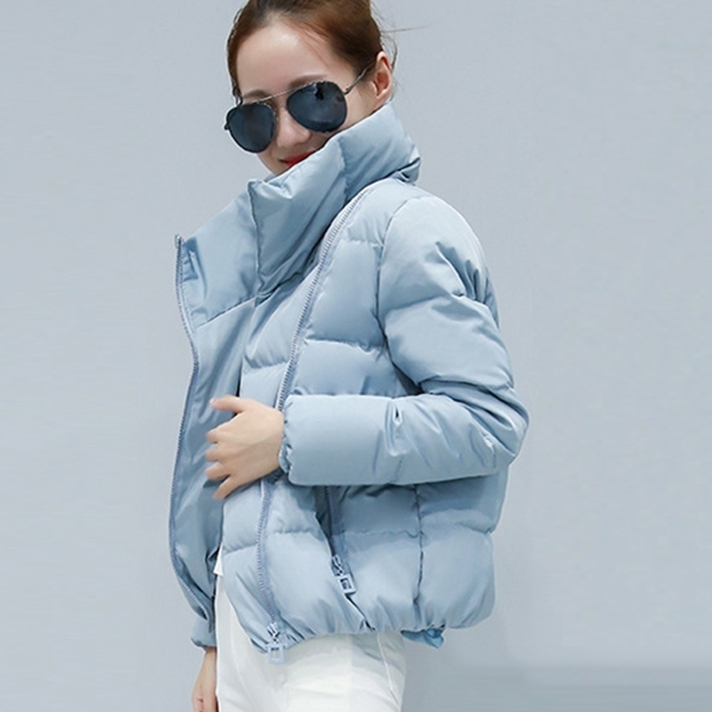 Women Short Parka Jacket Winter Cotton Padded Solid Park Female Coats Autumn Casual Zipper Turn Down Collar Jackets Woman 201127