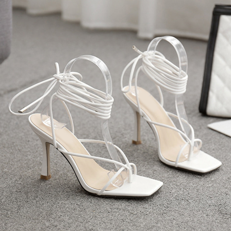 2021 Summer Women's Sandals Ankle Cross Strap Female High Heels Square Toe Ladies Design Woman Pumps Party Dress Shoes Y1214