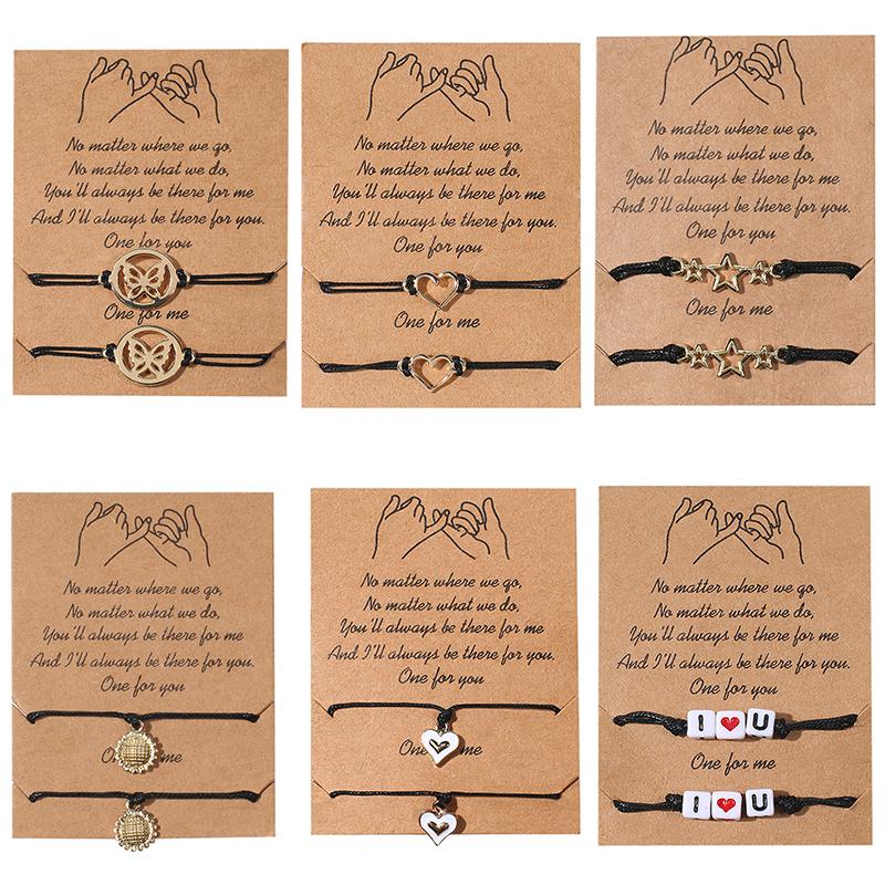 Charm Bracelets 2pcs/set Bracelet For Friendship Couples Heart Letter Black Wax Rope Chain Bangles Women Man Lucky Wish Jewelry
Charm Bracelets 2pcs/set Bracelet For Friendship Couples Heart Letter Black Wax Rope Chain Bangles Women Man Lucky Wish Jewelry