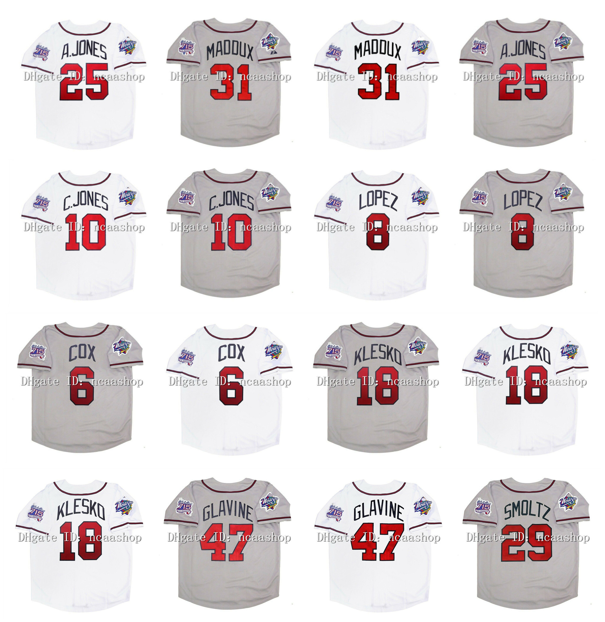 Vintage 1990 World Series Baseball Jersey Chipper Jones Andruw Jones Greg 31 Maddux Javy Lopez Bobby Cox Ryan Klesko Tom Glavine John Smoltz White Grey Size S-XXXL, As pic
Vintage 1990 World Series Baseball Jersey Chipper Jones Andruw Jones Greg 31 Maddux Javy Lopez Bobby Cox Ryan Klesko Tom Glavine John Smoltz White Grey Size S-XXXL, As pic