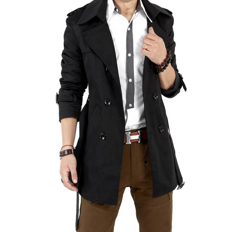 Trench Coat Men Classic Double Breasted Mens Long Coat Masculino Mens Clothing Long Jackets & Coats British Style Overcoat T200319