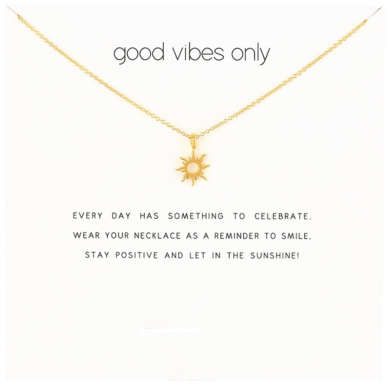 Chian Choker Necklaces With Card Gold Silver Sunshine Pendant Necklace For Fashion women Jewelry GOOD VIBES ONLY
Chian Choker Necklaces With Card Gold Silver Sunshine Pendant Necklace For Fashion women Jewelry GOOD VIBES ONLY