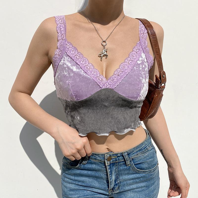 Women' Lace Patchwork Camisole Deep V Neck Sleeveless Backless Color Block Slim Fit Crop Ruffled Tank Top, Purple
Women' Lace Patchwork Camisole Deep V Neck Sleeveless Backless Color Block Slim Fit Crop Ruffled Tank Top, Purple