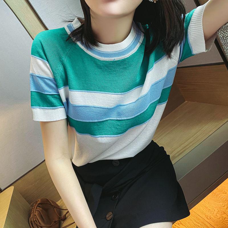 2020 new Summer Women Fashion Ice Silk Knitted Short Sleeve T-Shirt Tops Female O-Neck striped slim Casual Tees shirt S23, Black
2020 new Summer Women Fashion Ice Silk Knitted Short Sleeve T-Shirt Tops Female O-Neck striped slim Casual Tees shirt S23, Black