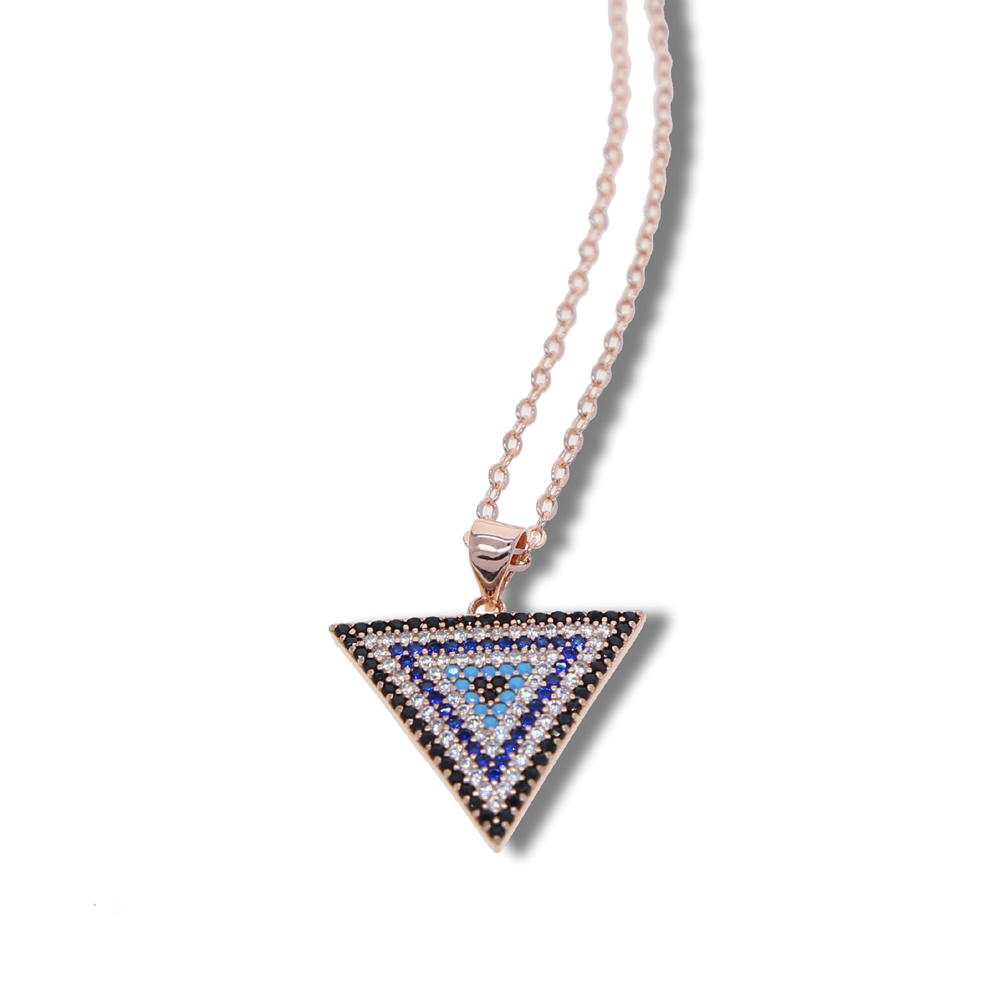Promotion Fashion Women Jewelry Geometric Triangle Pendant Full Colorful CZ Paved Necklace 3 Colors