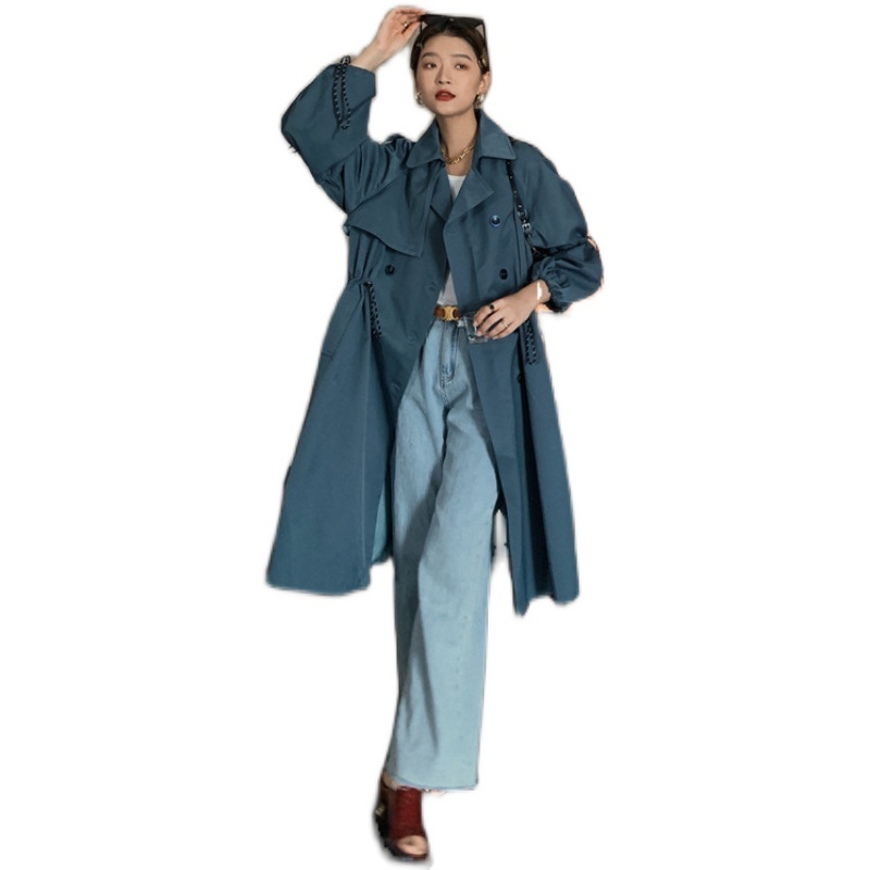 LANMREM autumn solid Women's double-breasted elegant turn-down collar pleated casual preppy style windbreaker coat 2A539 201102