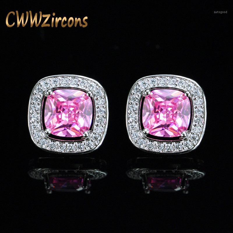Stud CWWZircons 8 Color Options High Quality Square Shaped Zircon Stone And Pink Crystal Fashion Earrings For Women CZ3641 
Stud CWWZircons 8 Color Options High Quality Square Shaped Zircon Stone And Pink Crystal Fashion Earrings For Women CZ3641