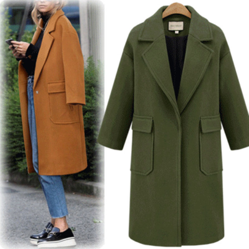 Autumn Winter Long Coat Women Casual Plus Size Slim Solid Soft Wool Blazers Jacket Female Elegant Loose Overisze Outwear 201216