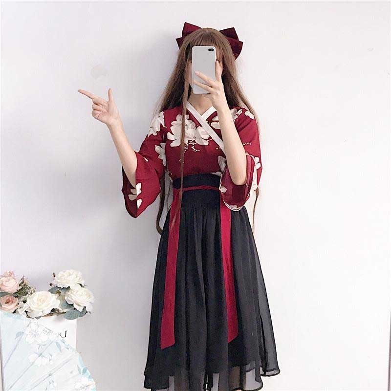 Kimono Floral Japanese Style Kawaii Girls Yukata Summer Top Skirts Outfits Dress for Women Vintage Party Haori Asian Clothes T200603