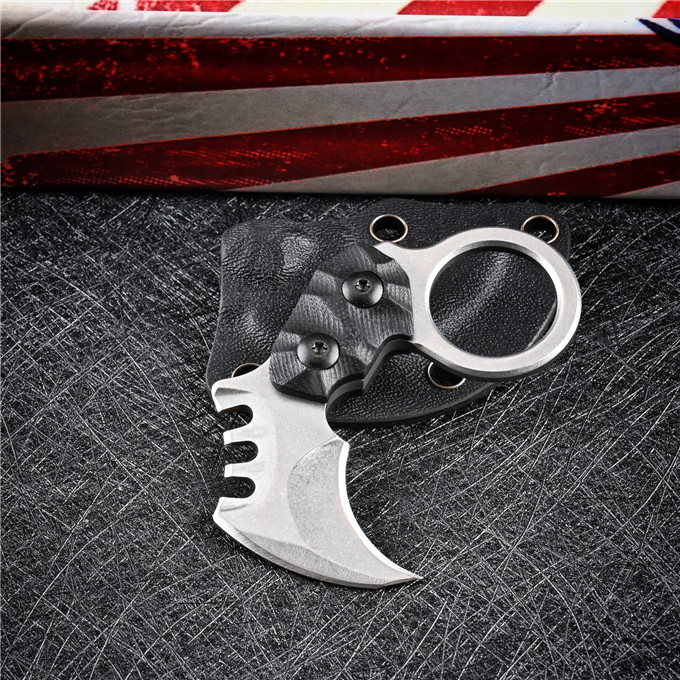High Quality Mini Small EDC Pocket Fixed Claw Knife AUS-8A Black Stone Wash / Satin Blade Full Tang G-10 Handle Karambit