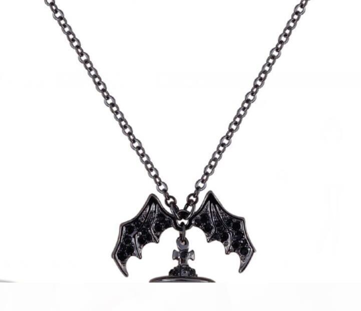 Queen MOTHER Demon Evil Titanium Black Wings Diamond Saturn Necklace Super Cool Punk Bat
