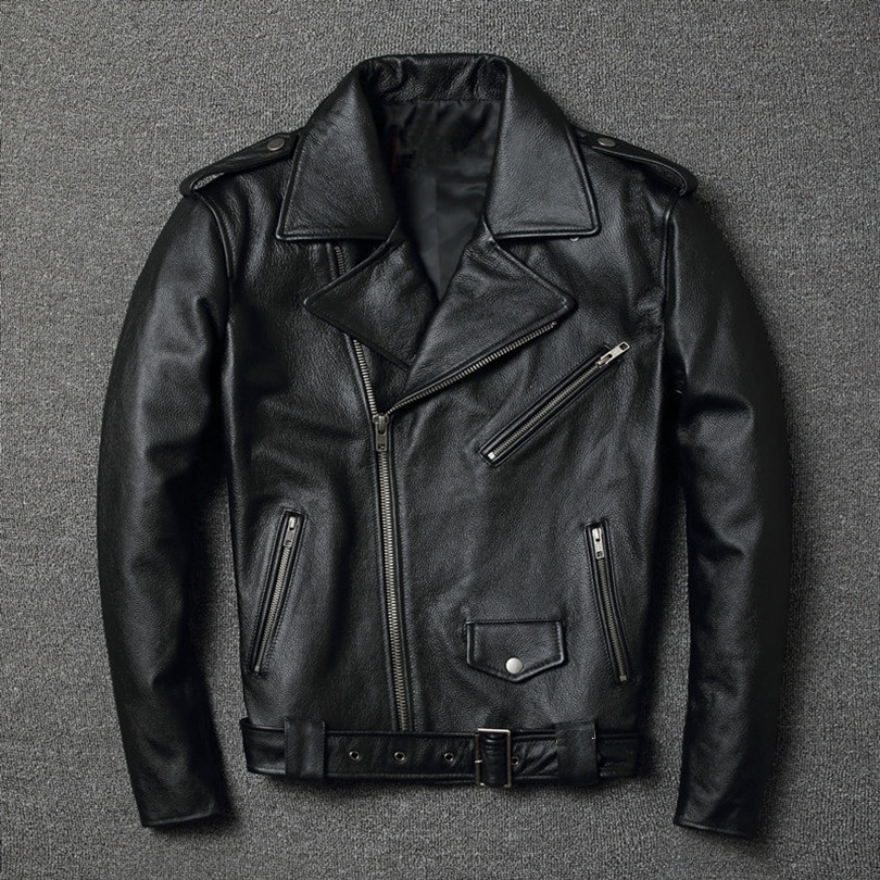 YR!Free shipping.sales.classic motor biker genuine leather jacket.slim cowhide coat.fashion vintage leather clothing.plus size 201216