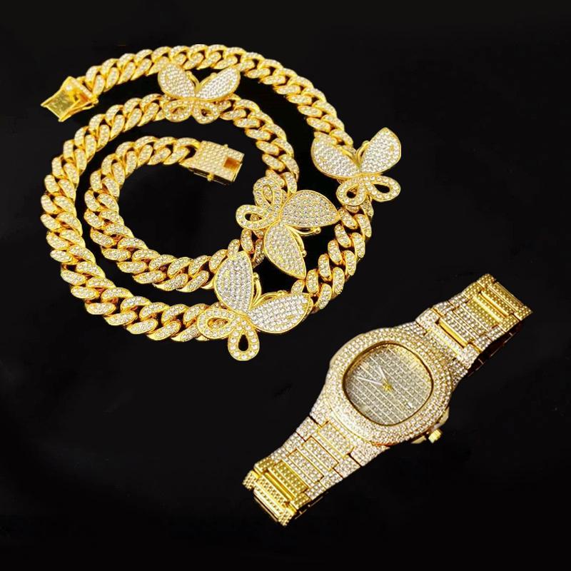 Wristwatches HIP 12MM Prong Necklace+Watch+Bracelet Hop Butterfly Cuban Chain Iced Out Paved Rhinestones CZ Bling For Men Jewelry, Slivery;brown
Wristwatches HIP 12MM Prong Necklace+Watch+Bracelet Hop Butterfly Cuban Chain Iced Out Paved Rhinestones CZ Bling For Men Jewelry, Slivery;brown