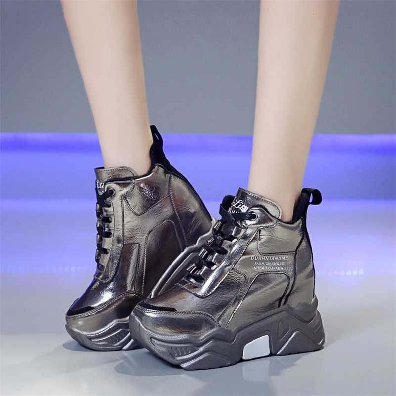 Rimocy metal silver chunky platform sneakers women winter warm super high heels casual shoes woman height increasing boots mujer 220120