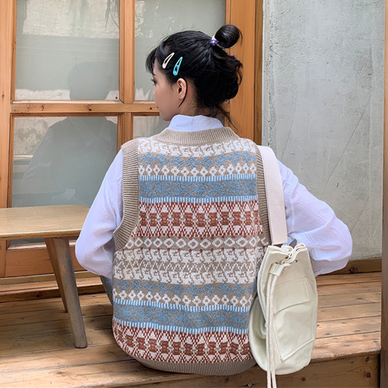 New Spring Autumn Sweater Knitted Vest Women Sleeveless V-Neck Female casual tank tops pullover oversized Girls 201224